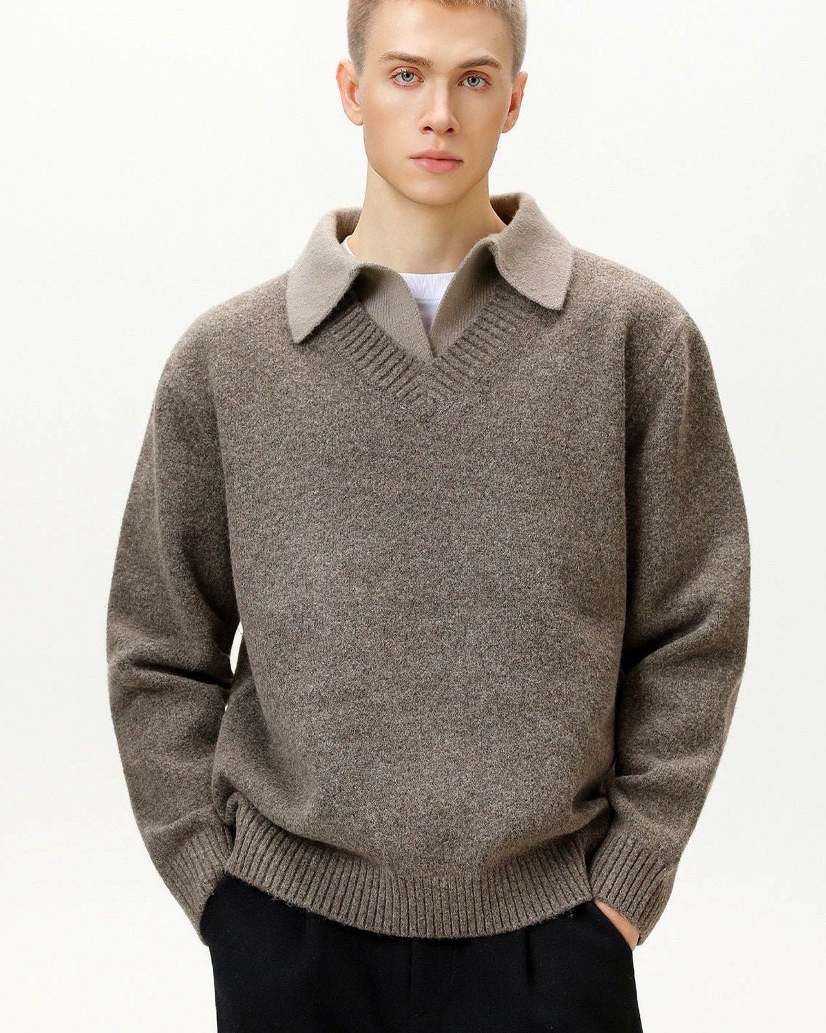 Collared V-Neck Knit Jumper | Vivotee
