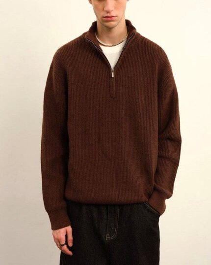 Half-Zip Boucle Knit Jumper | Vivotee