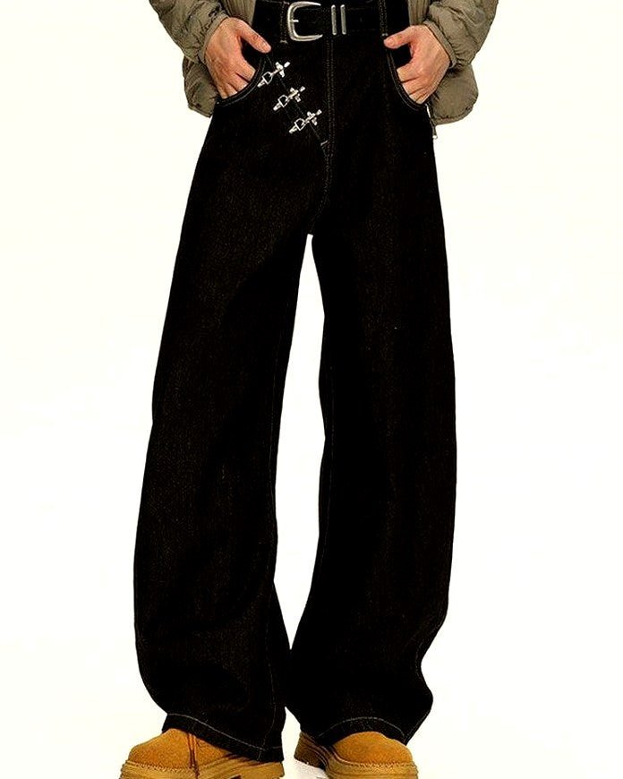 Men's Black Stretch Wide-Leg Jeans | Vivotee