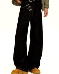 Men's Black Stretch Wide-Leg Jeans | Vivotee