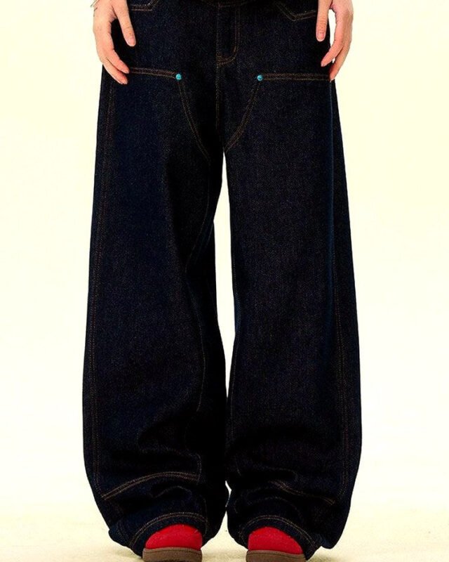 Men's Raw Denim Wide-Leg Jeans | Vivotee