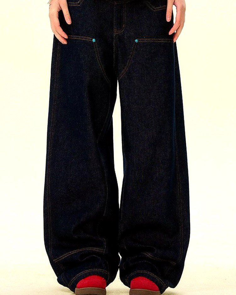 Men's Raw Denim Wide-Leg Jeans | Vivotee