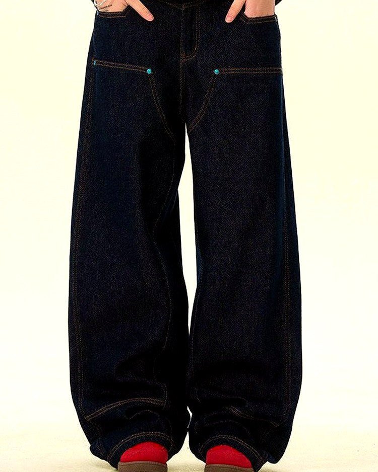 Men's Raw Denim Wide-Leg Jeans | Vivotee