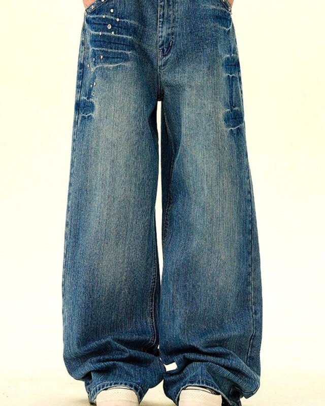 Men's Vintage-Effect Wide Straight Jeans | Vivotee