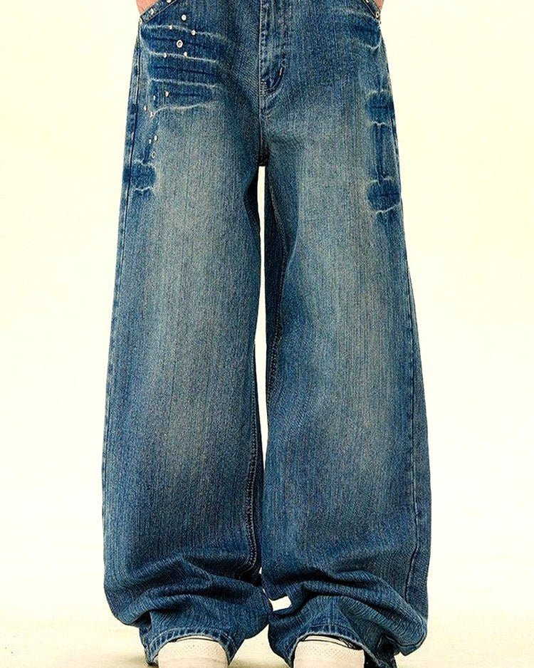 Men's Vintage-Effect Wide Straight Jeans | Vivotee