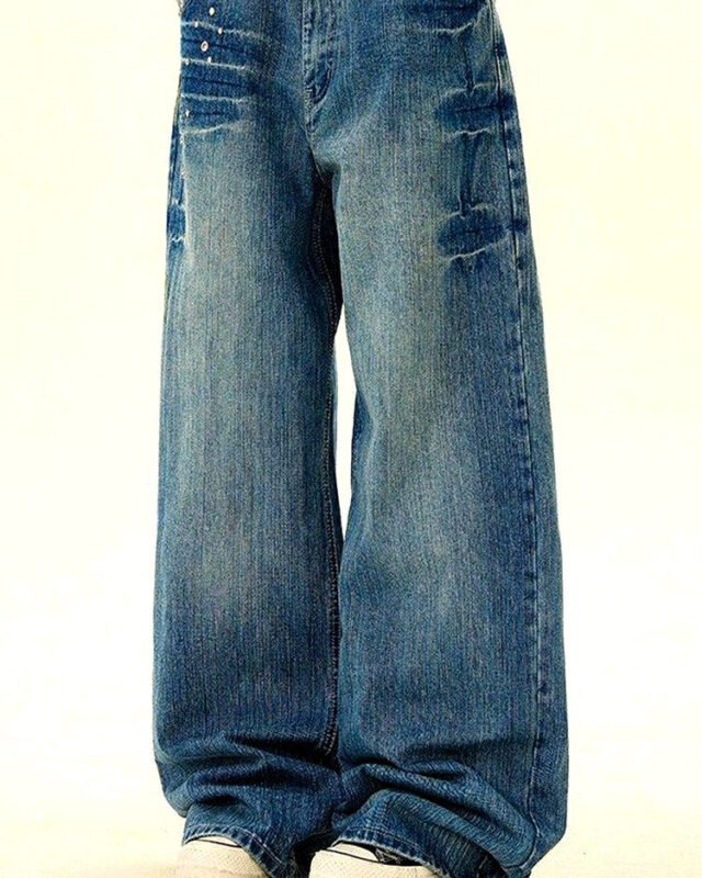 Men's Vintage-Effect Wide Straight Jeans | Vivotee