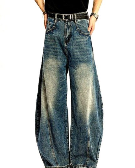 Men's Washed Stretch Wide-Leg Jeans | Vivotee