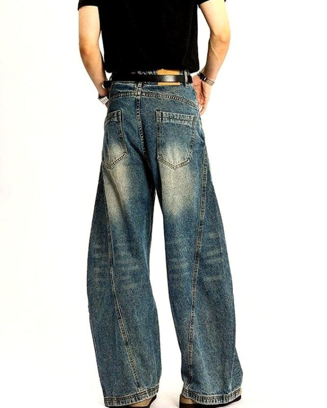 Men's Washed Stretch Wide-Leg Jeans | Vivotee