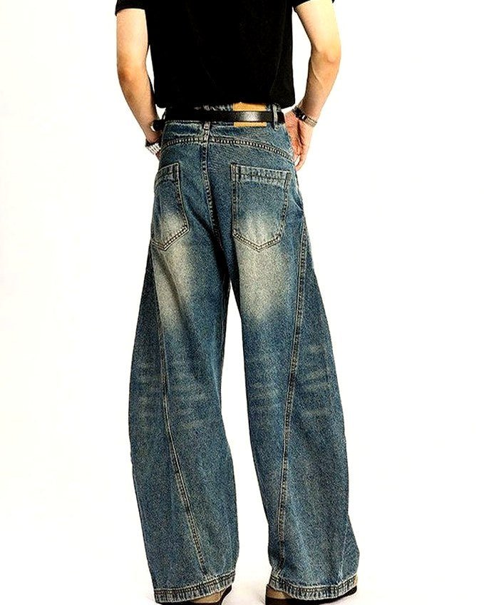 Men's Washed Stretch Wide-Leg Jeans | Vivotee