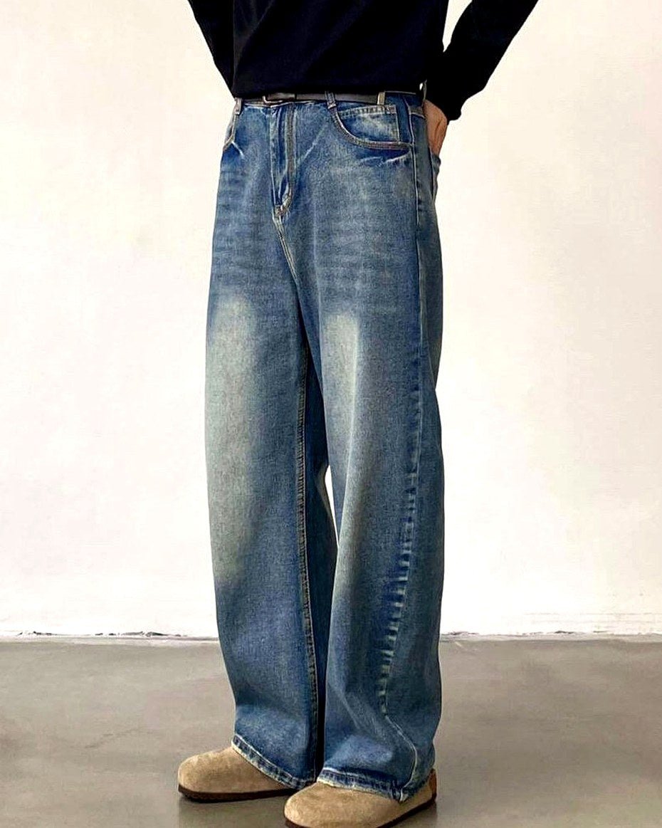 Men's Washed Wide-Leg Jeans | Vivotee