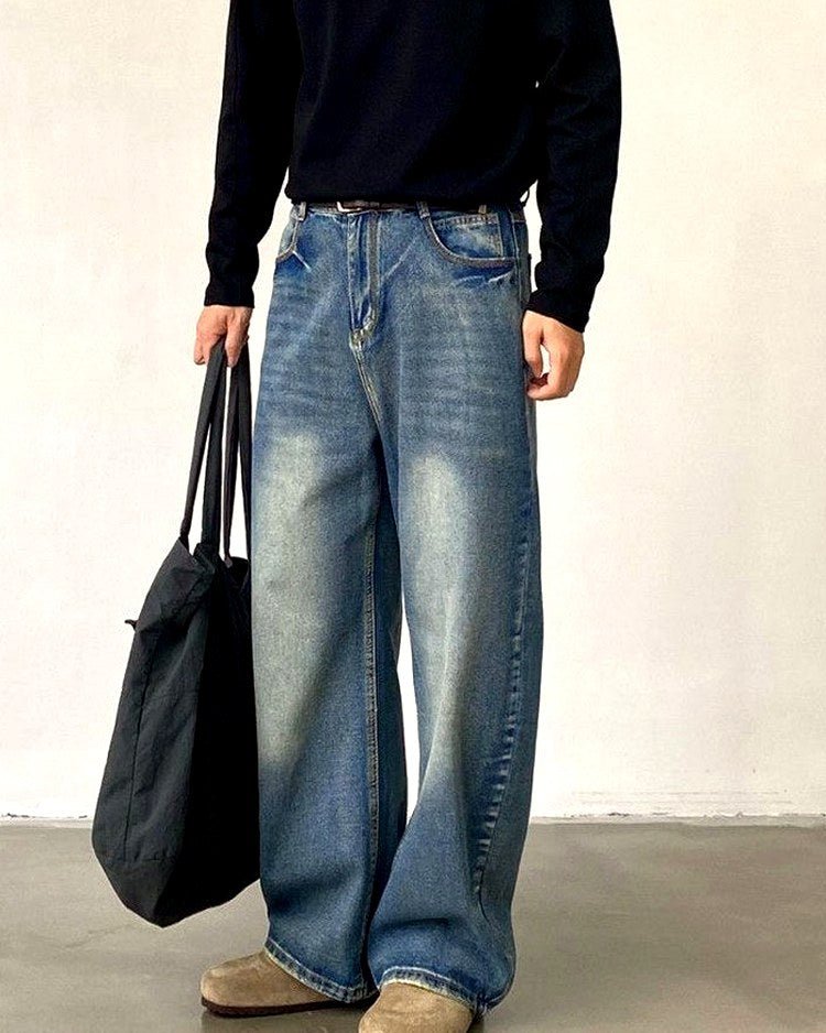 Men's Washed Wide-Leg Jeans | Vivotee