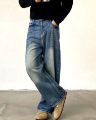 Men's Washed Wide-Leg Jeans | Vivotee