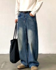 Men's Washed Wide-Leg Jeans | Vivotee