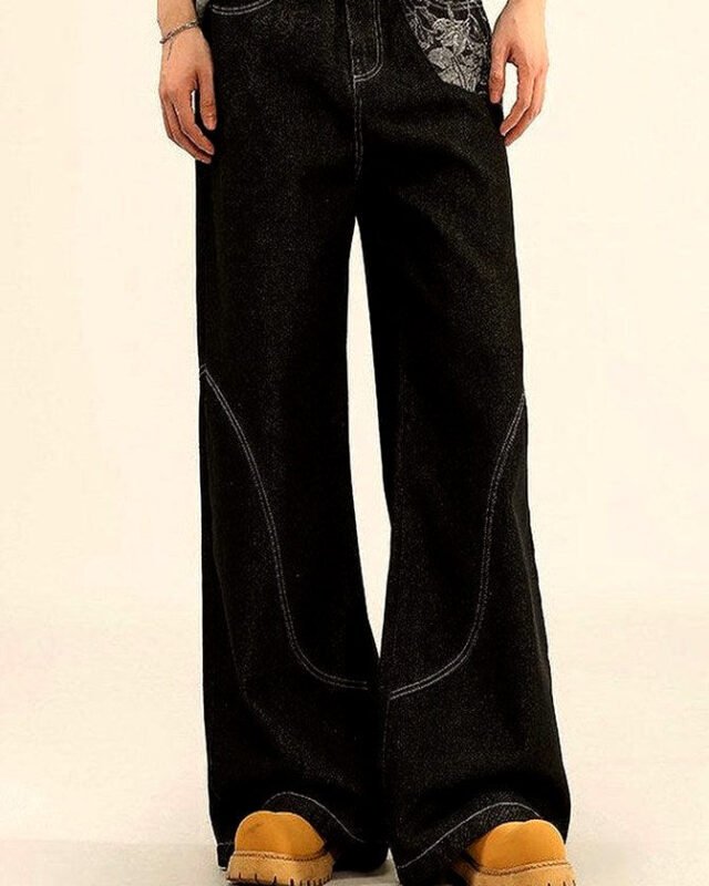 Men's Wide-Leg Jeans with Contrast Stitching | Vivotee