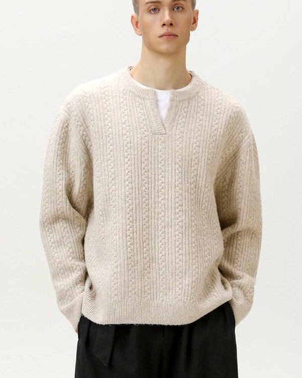 Notch-Neck Cable Knit Jumper | Vivotee
