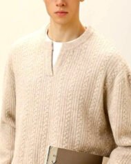 Notch-Neck Cable Knit Jumper | Vivotee