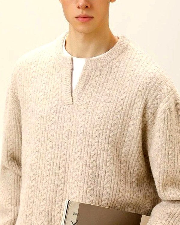 Notch-Neck Cable Knit Jumper | Vivotee
