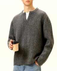 Notch-Neck Cable Knit Jumper | Vivotee