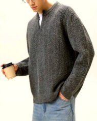 Notch-Neck Cable Knit Jumper | Vivotee