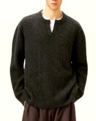 Notch-Neck Cable Knit Jumper | Vivotee